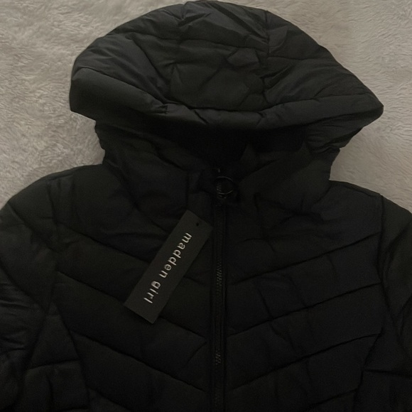 (NWT) Madden Girl Women's Hooded Packable Puffer Jacket in Black, Medium - Picture 8 of 13